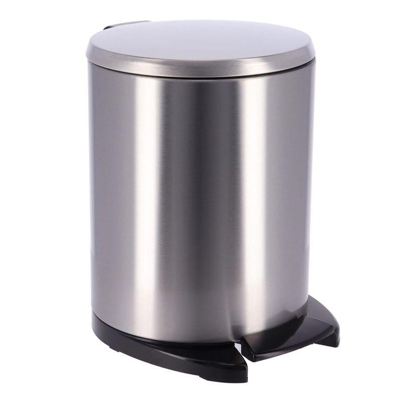 Evideco Soft Close Lid Round Metal Step on Trash Can Waste Basket  6-liters-1.6-gal.