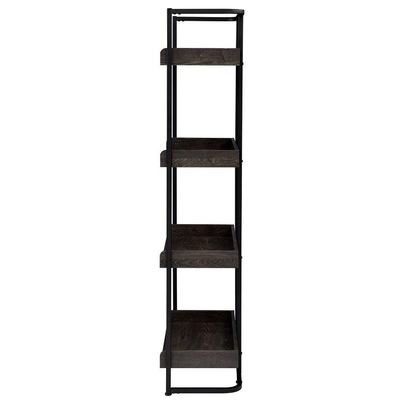 Ember Contemporary Dark Brown Steel and Oak 4-Shelf Bookcase