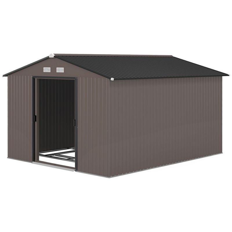 Outsunny 11' x 9' Metal Storage Shed Garden Tool House with Double Sliding Doors, 4 Air Vents for Backyard, Patio