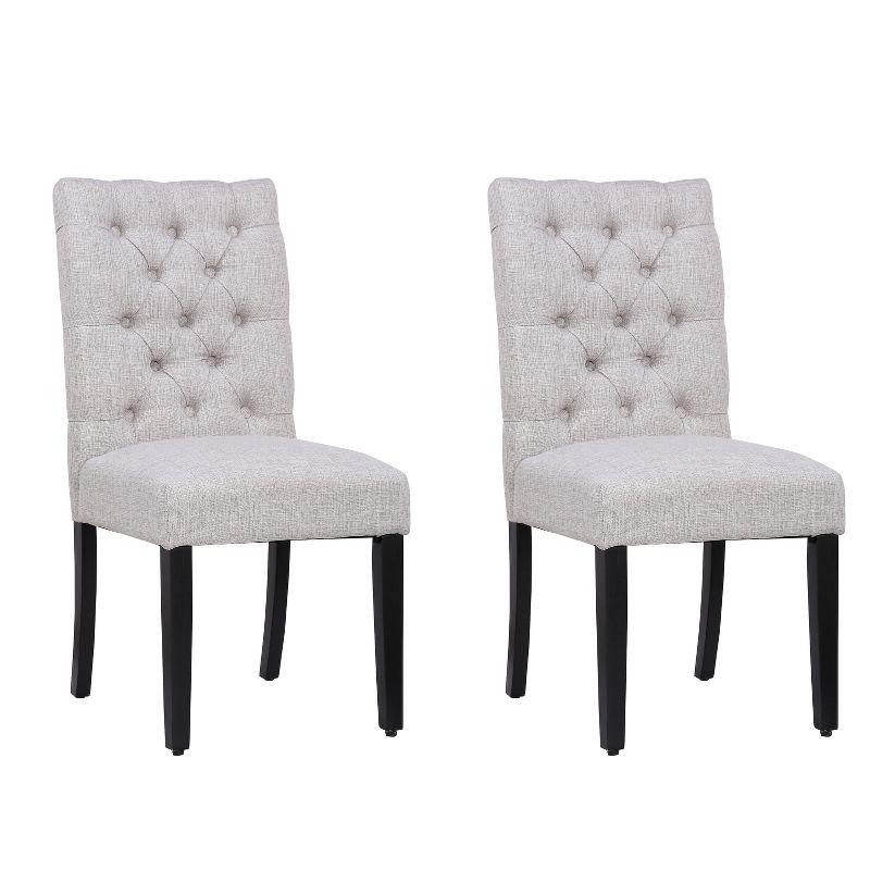 Light Gray Linen Upholstered Parsons Side Chair with Wood Legs