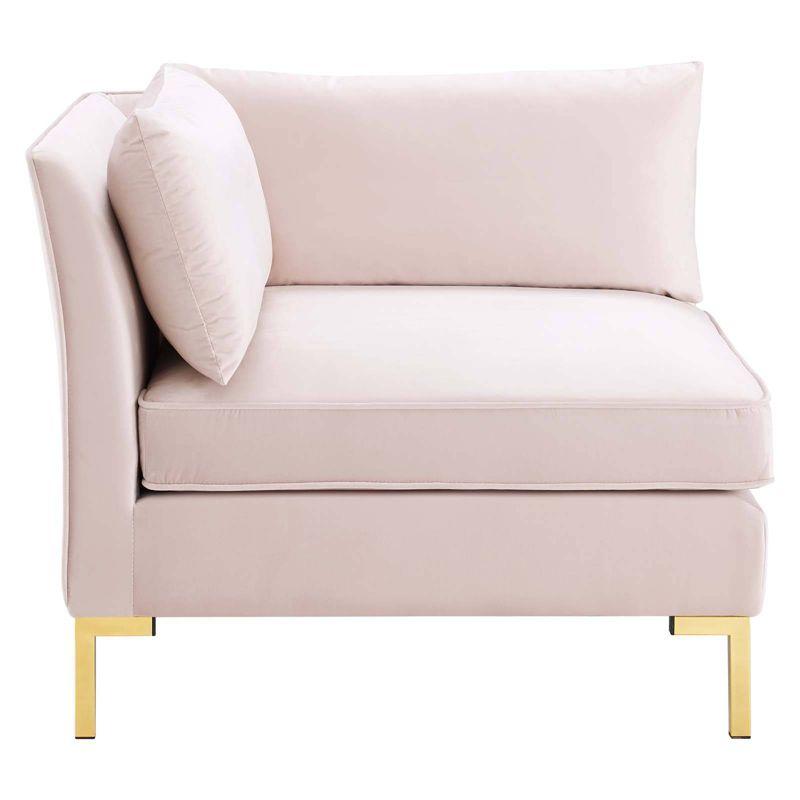 Ardent Performance Velvet Sofa Pink - Modway: Luxurious Upholstered 3-Seater with Gold Metal Legs