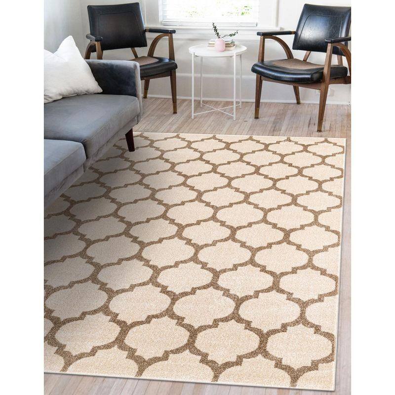 Beige and Light Brown 4' x 6' Trellis Synthetic Area Rug