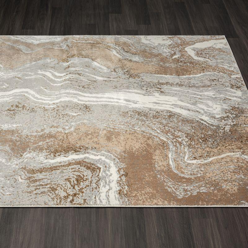 Abstract Marble Swirl 6' x 9' Gray Synthetic Area Rug