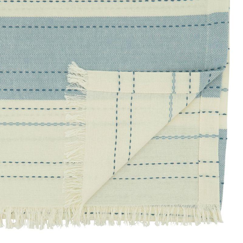 Blue and Off-White Cotton Striped Dobby Table Runner