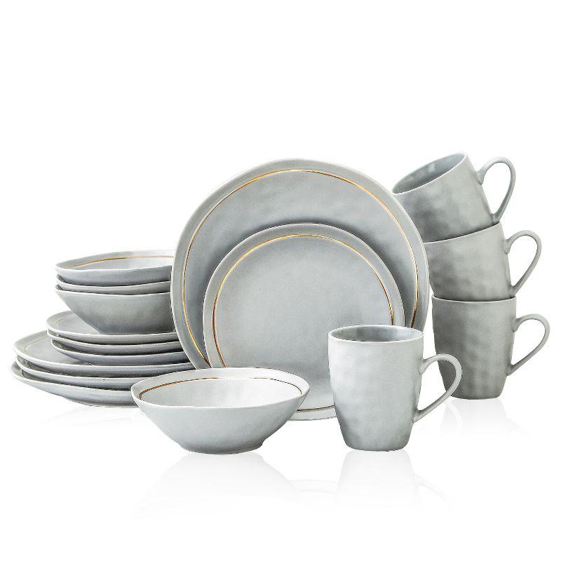 Gray Porcelain 32-Piece Dinnerware Set with Gold Detailing