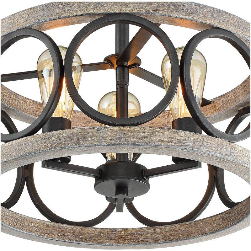 Franklin Iron Works Salima Rustic Farmhouse Ceiling Light Semi Flush Mount 16" Wide Black Gray Wood 3-Light for Bedroom Kitchen Living Room Hallway