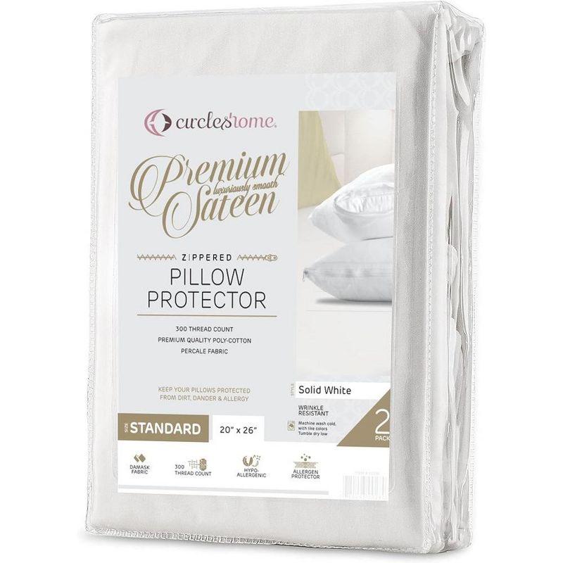 Circles Home 100% Cotton Breathable Standard Pillow Protector – White (2 Pack)