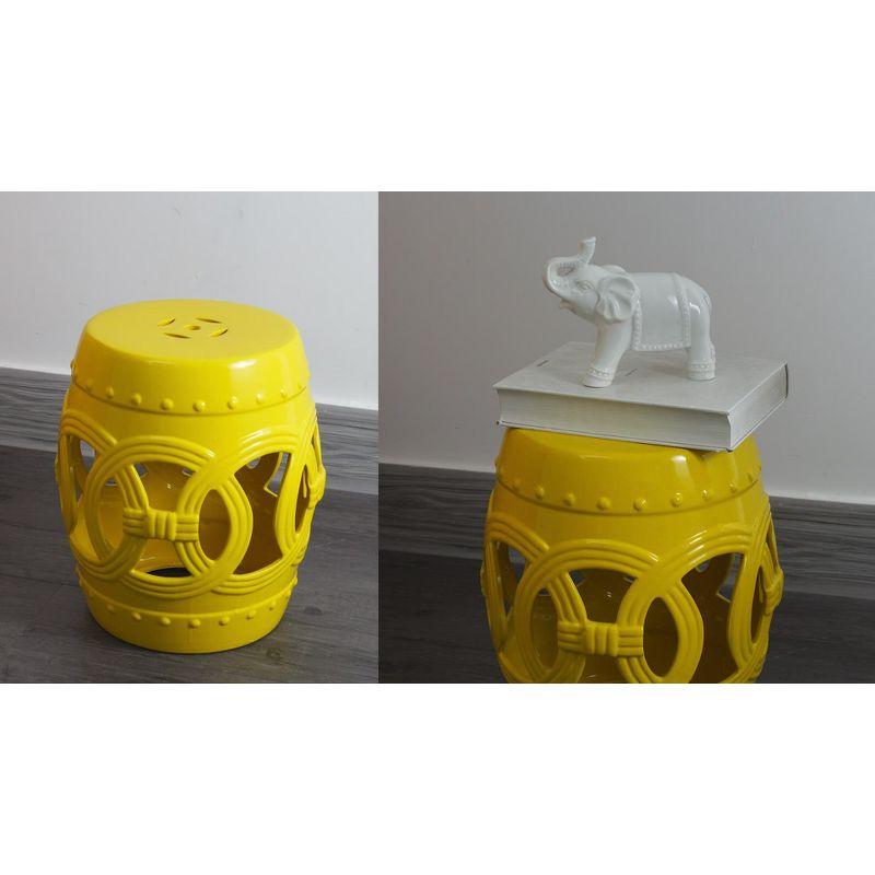 Lucky Coins 16" Eastern-Inspired Ceramic Drum Garden Stool, Navy - JONATHAN Y