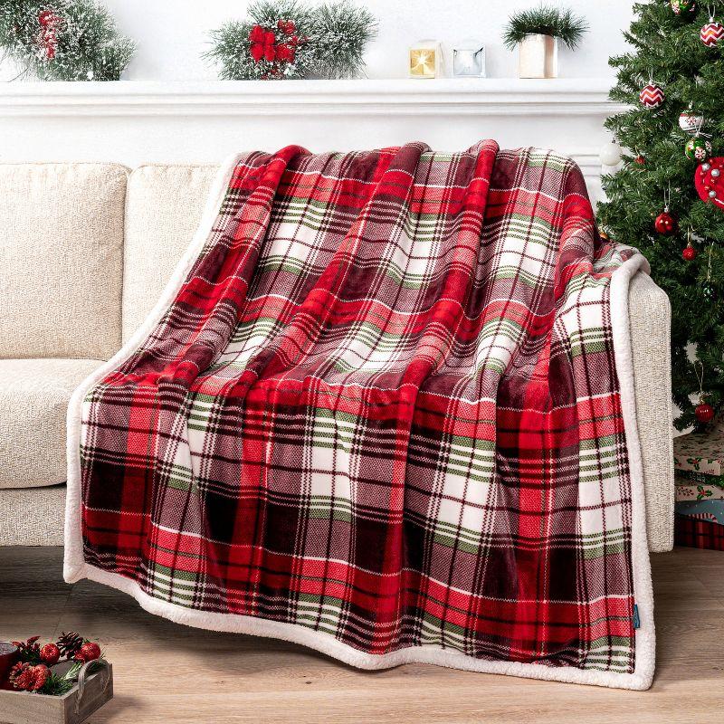 Christmas Plaid Reversible Sherpa Fleece Throw Blanket