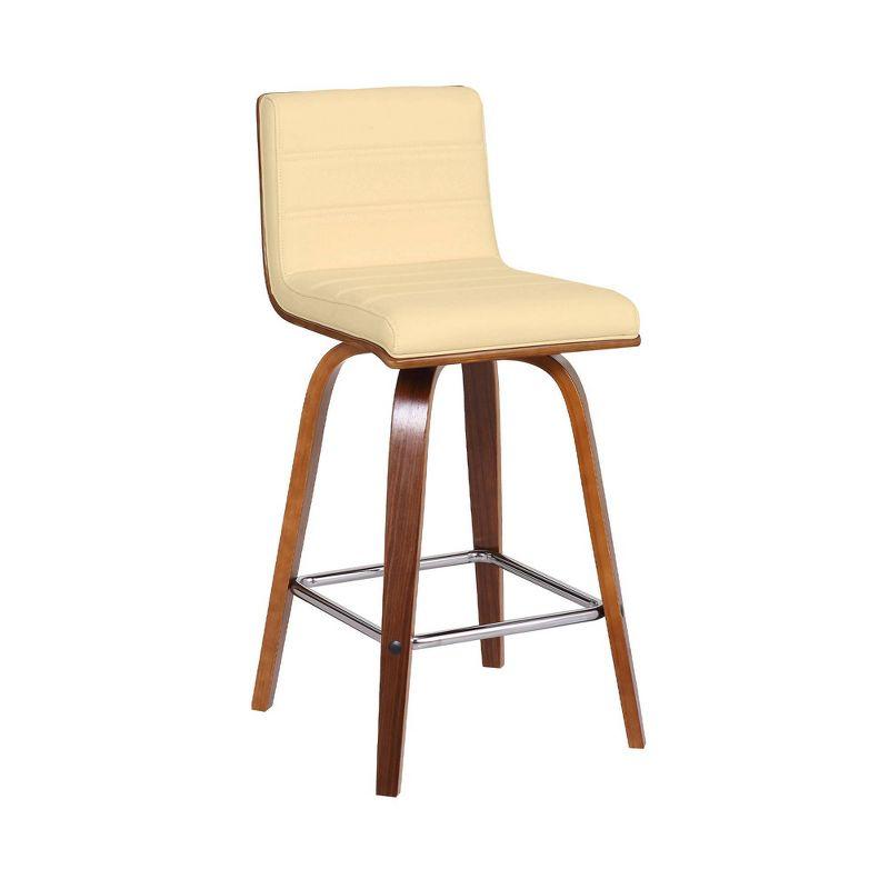 26" Vienna Faux Leather Counter Height Barstool Walnut/Cream - Armen Living: Mid-Century Modern, Square Seat, Low Back