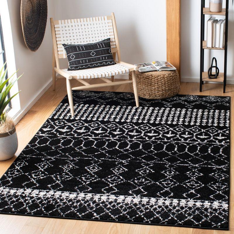 Boho-Chic Black/Ivory Synthetic 6' x 9' Hand-Knotted Area Rug