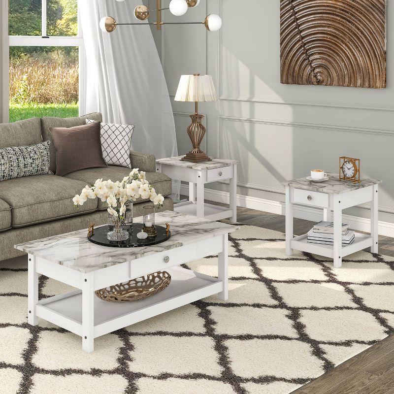 3pc Minsay Transitional Storage Table Set with Open Shelf & Drawer: White - HOMES: Inside + Out