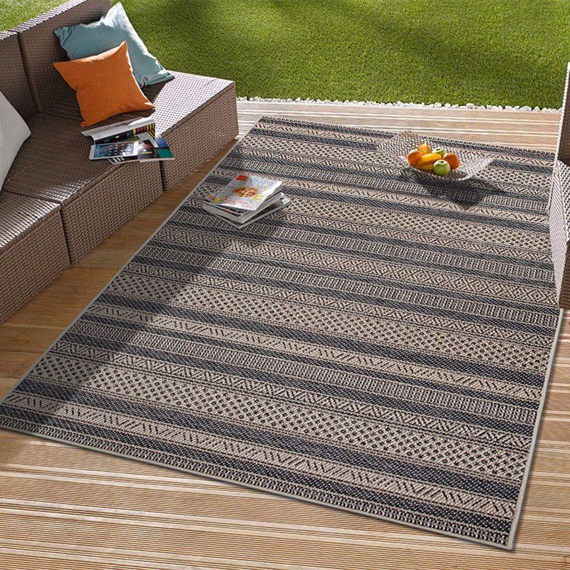 Blue Geometric Flat Woven Indoor/Outdoor Rug 5' x 7'