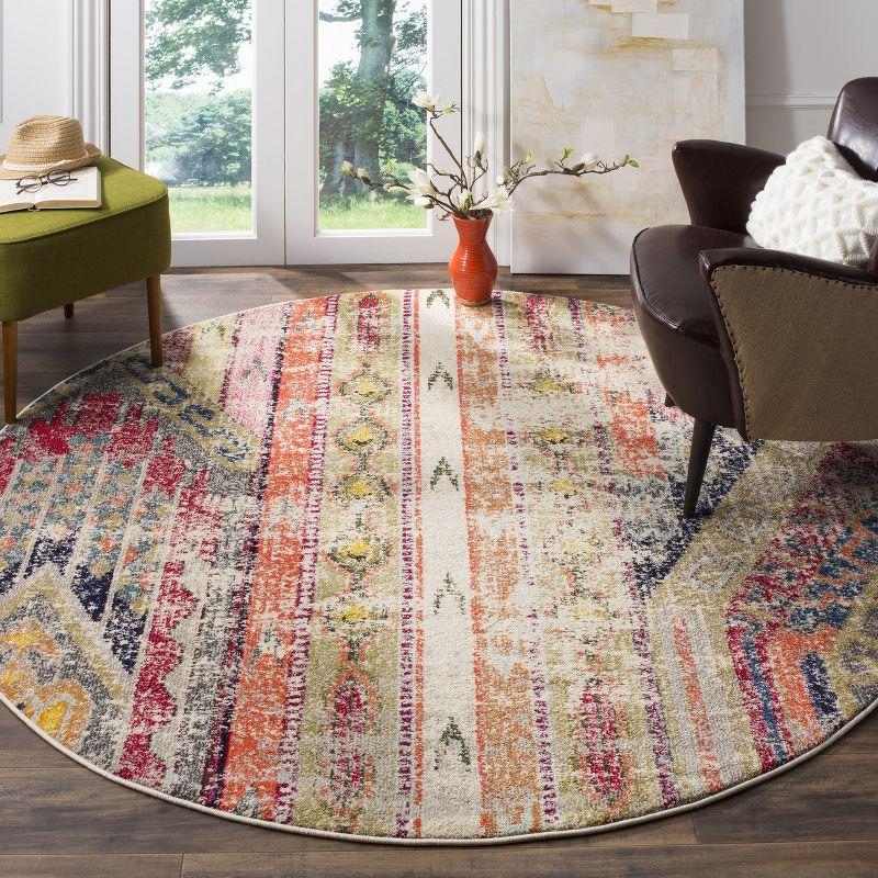 Monaco MNC222 Power Loomed Indoor Accent Rug - Light Grey/Multi - 4' Round - Safavieh