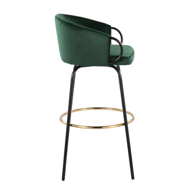 Emerald Green Velvet and Black Metal Adjustable Swivel Barstool Set