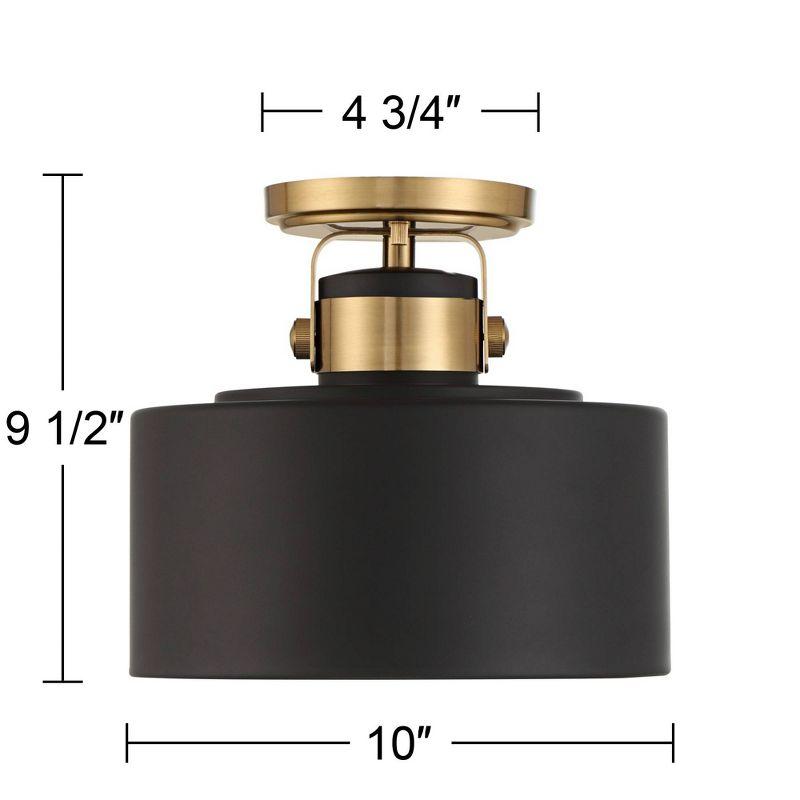 Possini Euro Design Modern Ceiling Light Semi Flush Mount Fixture 10" Wide Soft Gold Metal Black Drum Shade for Bedroom Kitchen