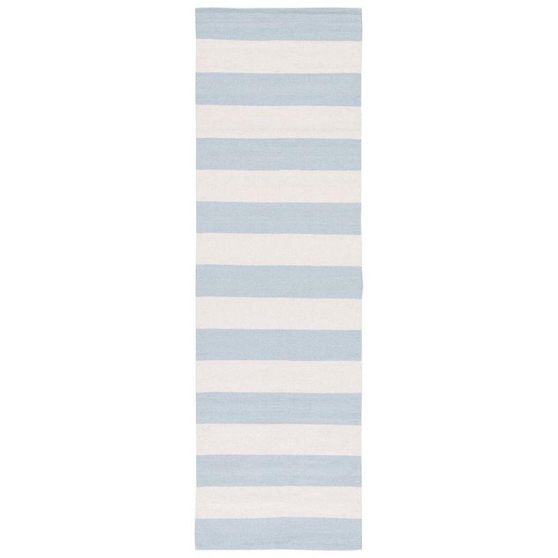 Coastal Stripe Blue and Ivory Cotton Runner Rug - 27"x11"