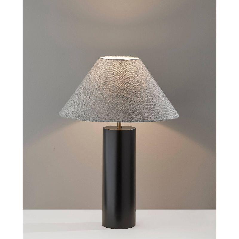 Black Poplar Wood Table Lamp with Light Gray Shade