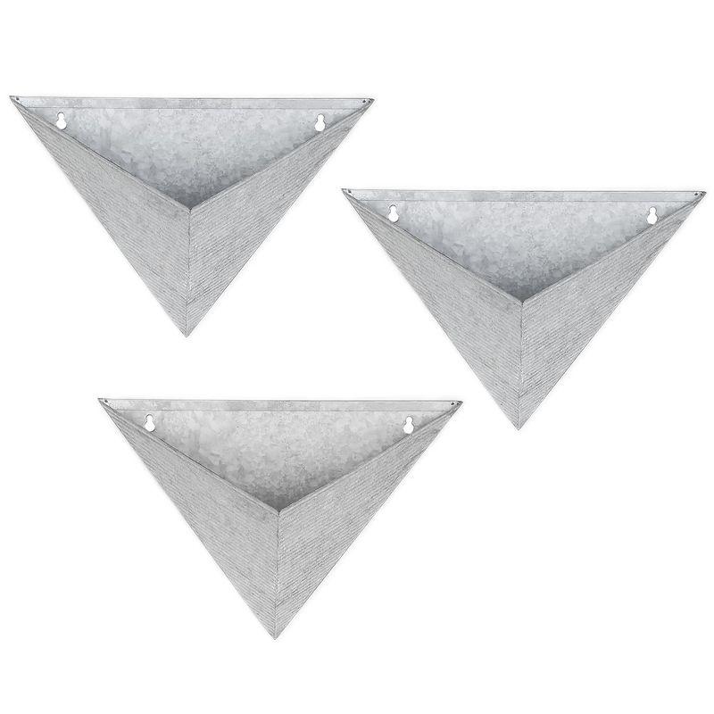 Modern Home Living Wall Galvanized Steel/Zinc Triangular Succulent/Herb Planter (Aged Zinc, Set of 3)