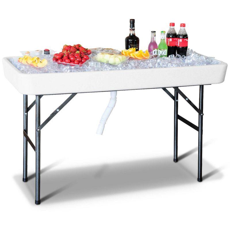 Costway 4 Foot Party Ice Cooler Folding Table Plastic with Matching Skirt Black/White