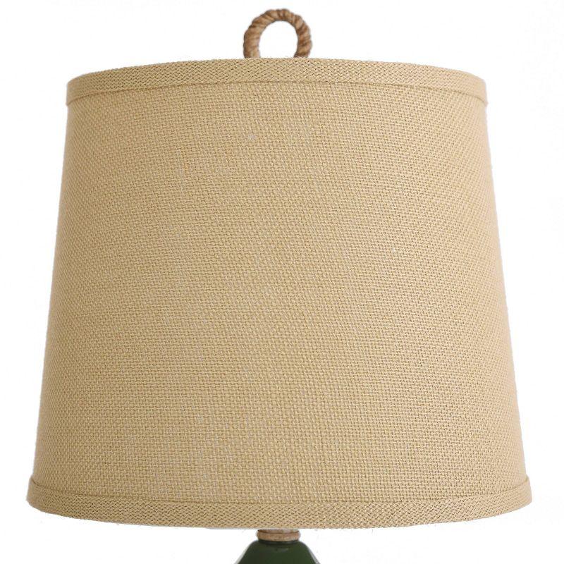Nautical Green Table Lamp with Burlap Shade and Circle Faux Rope Finial - StyleCraft: Polyresin & Glass, UL Listed, No Assembly Required