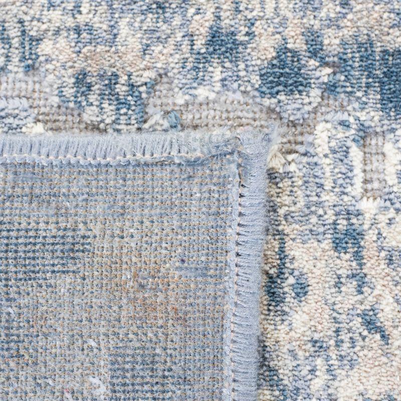 Blue Hand-Knotted Viscose and Silk Rectangular Rug