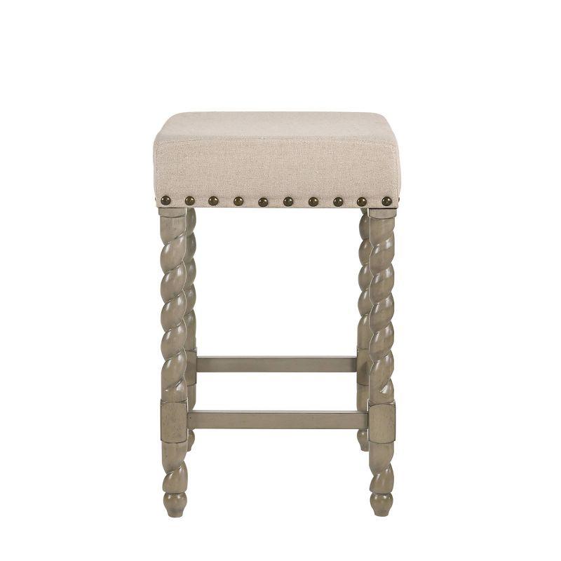 Carolina Living 24" Cadmus Counter Height Barstool Gray/Beige: Upholstered Seat, Antique Brass Nailhead Trim