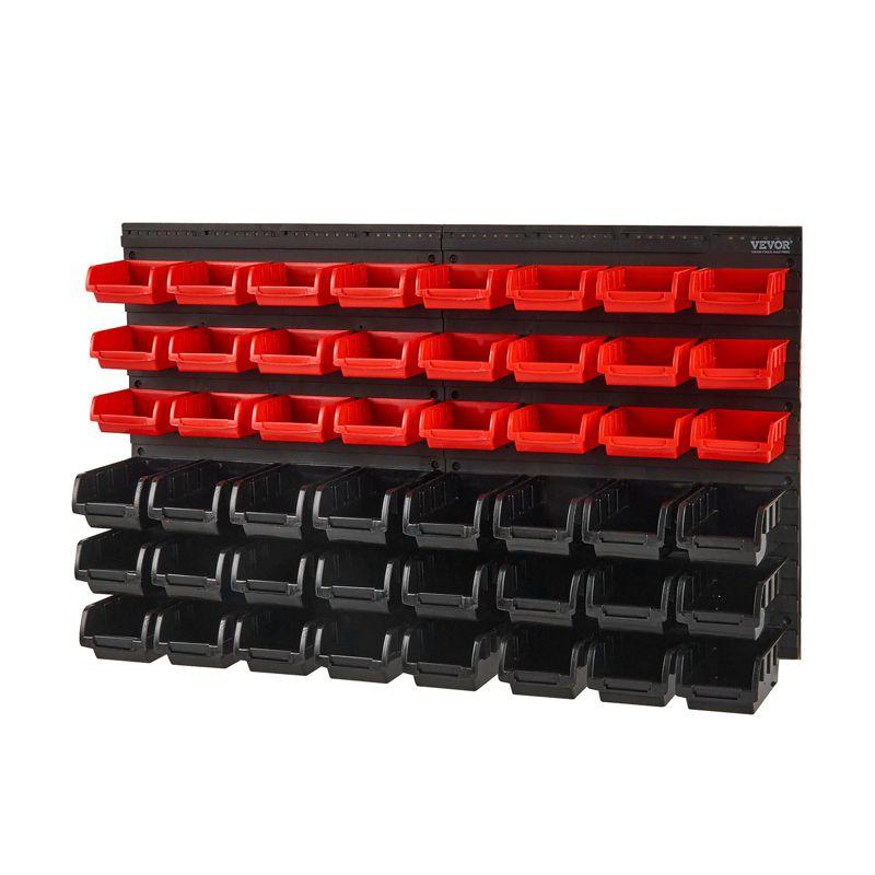 VEVOR Wall Mounted Storage Bins, 48-Bin Parts Rack Organizer Garage Plastic Shop Tool with Wall Panels, Tool Organizer for Nuts, Bolts, Screws
