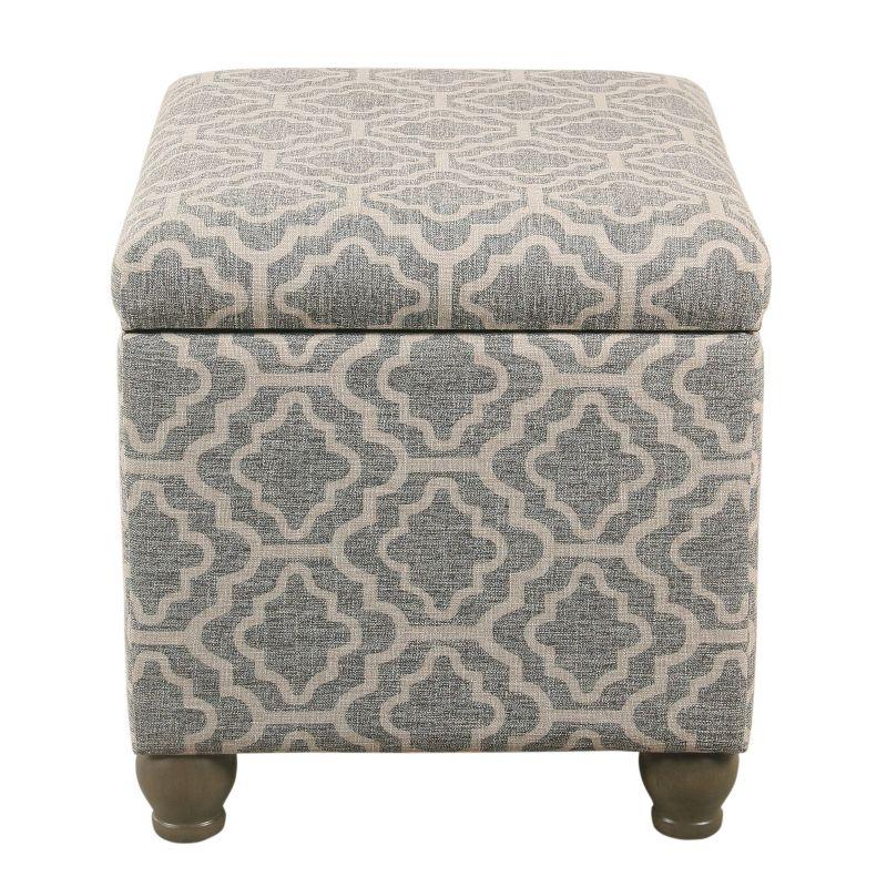 HomePop Medium Storage Ottoman Geometric Ash Gray: Upholstered Footstool with Rubberwood Legs