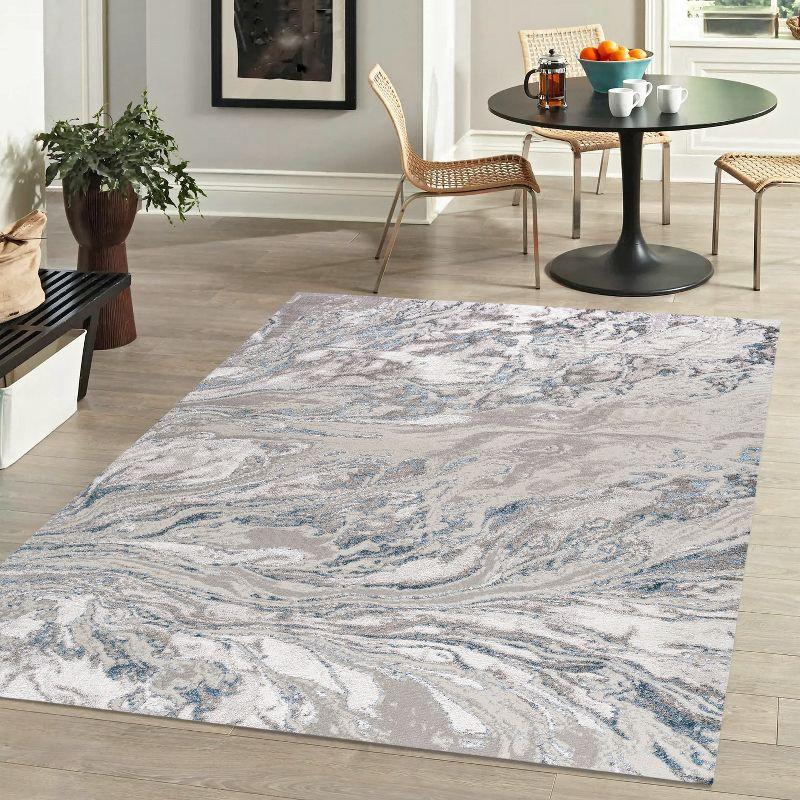 4'x6' Swirl Marbled Abstract Area Rug, Gray/Blue - JONATHAN Y