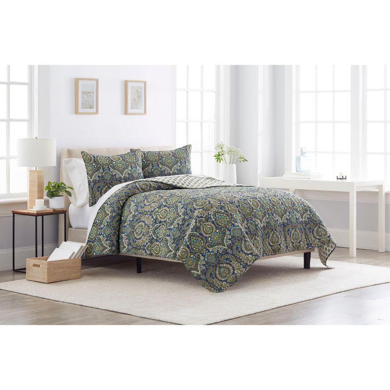 Kingstown Blue Cotton Reversible Quilt Set