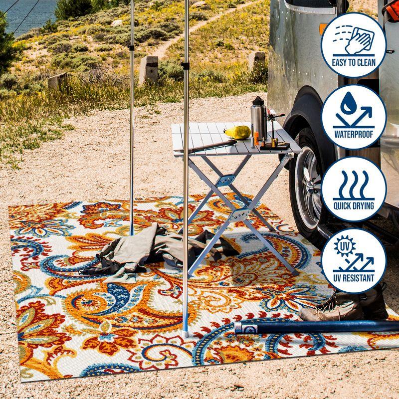 3'x5' Gordes Paisley High-Low Indoor/Outdoor Area Rug, Orange/Multi - JONATHAN Y
