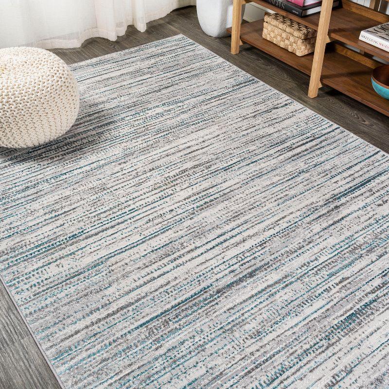 Modern Strie' Gray and Turquoise 5' x 8' Synthetic Area Rug