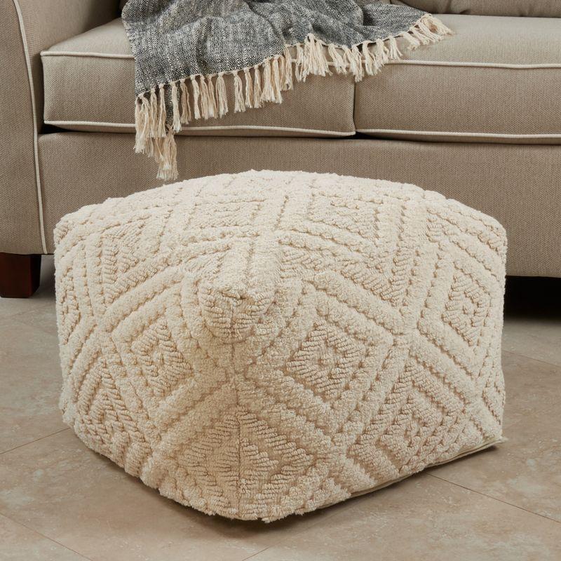 24" Tufted Handloom Cotton Pouf in Natural