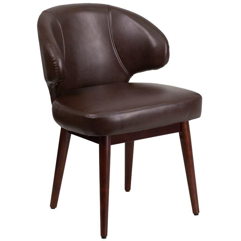 Walnut-Legged High-Back Brown LeatherSoft Reception Chair