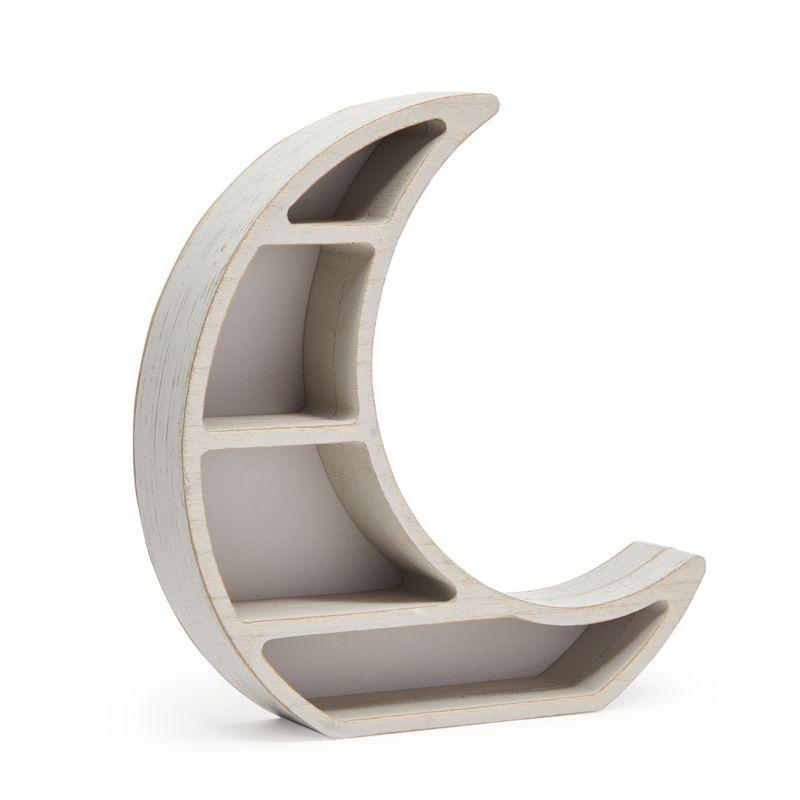 Farmlyn Creek Wooden Shelf Display for Rustic Home Decor, Crescent Moon (10 x 10.2 x 2 in)