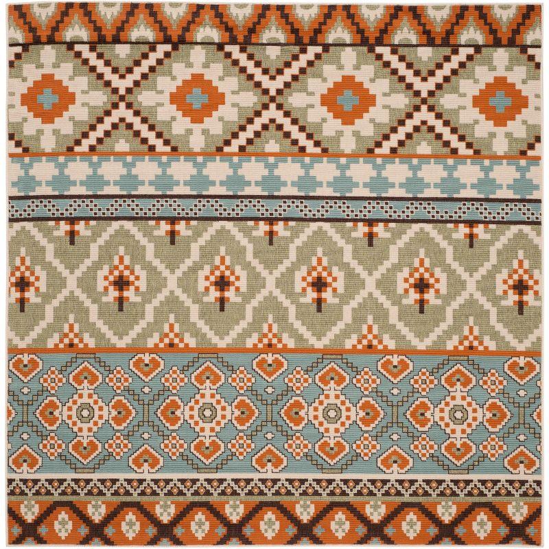 Veranda VER097 Power Loomed Indoor/Outdoor Area Rug - Green/Terracotta - 5'3"x5'3" - Safavieh.