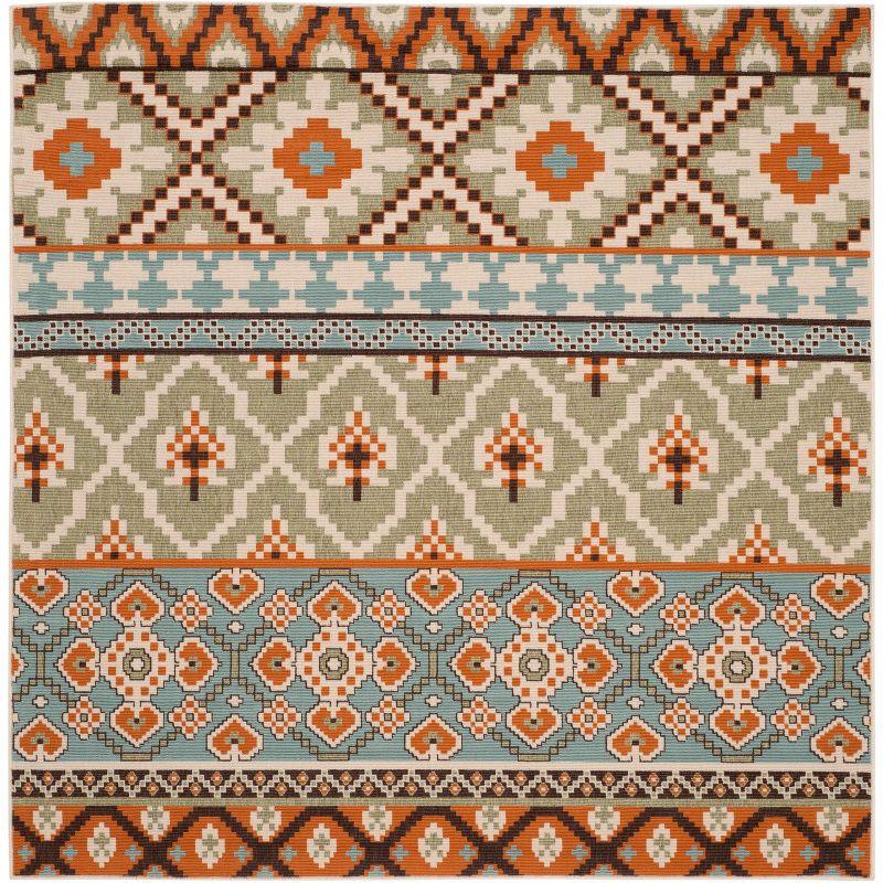 Veranda Green and Terracotta Floral Synthetic 59" Square Rug