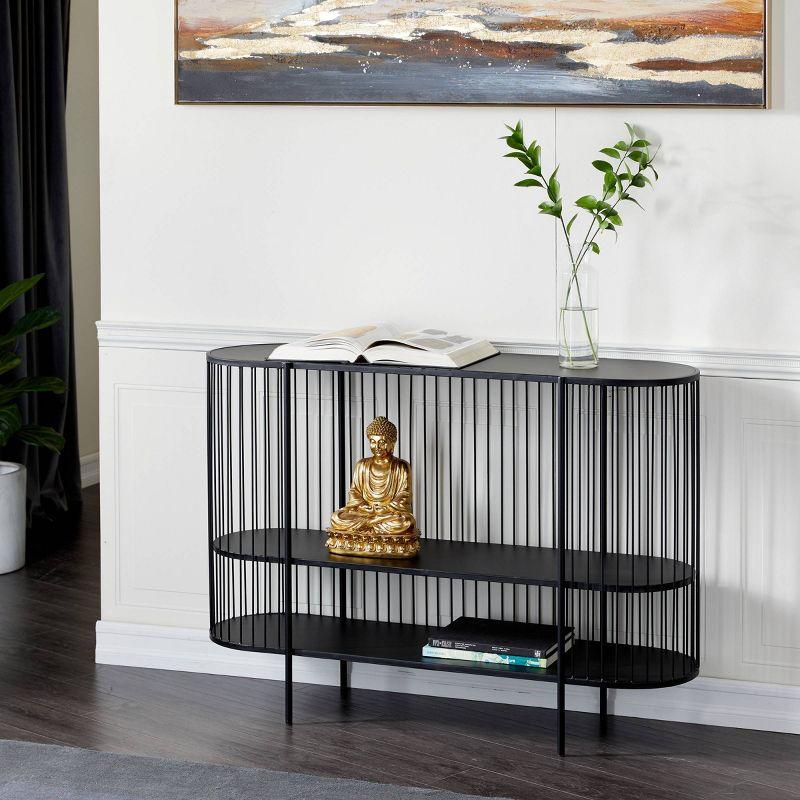 Sleek Black Metal Console Table with Dual Storage Shelves