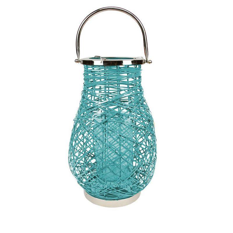 Modern Decorative Woven Iron Pillar Candle Lantern with Glass Hurricane