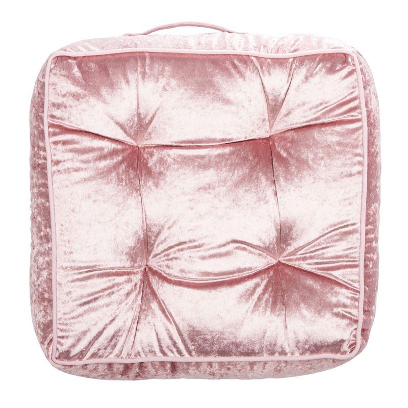 Blush Velvet Tufted Square Floor Pillow with Handle