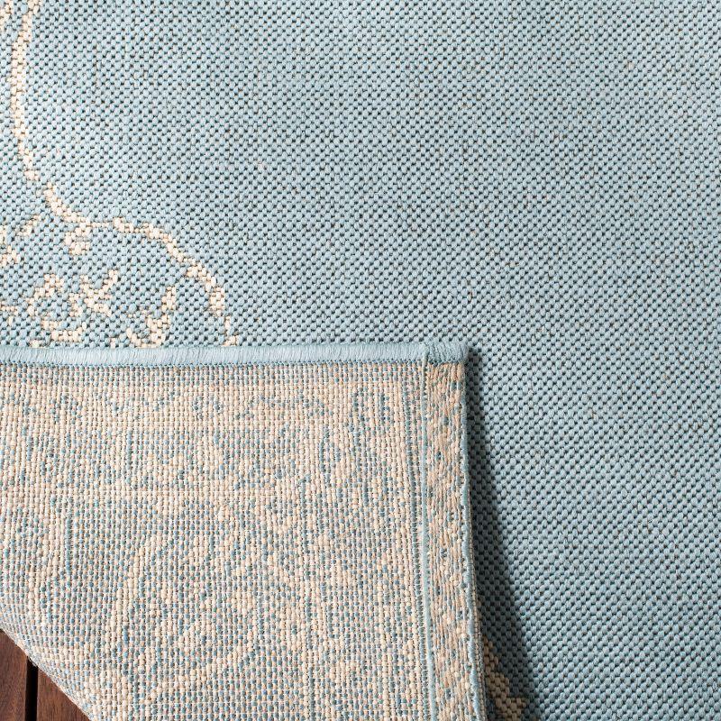 Beach House BHS180 POWER LOOMED Indoor/Outdoor Area Rug - Cream/Aqua - 4'x4' - Safavieh