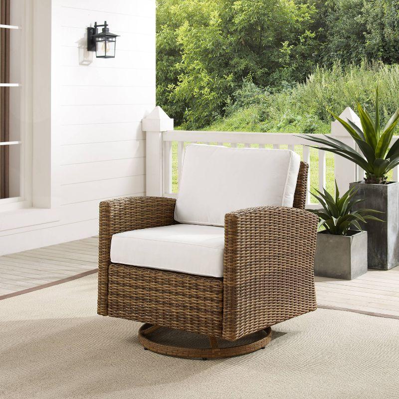Bradenton Outdoor Steel Swivel Rocking Chair with Sunbrella White/Weathered Brown - Crosley: Resin Wicker, UV & Weather-Resistant