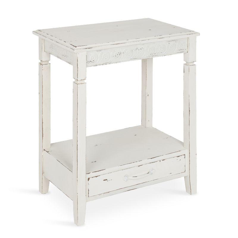 Cottage Charm White Wood Side Table with Storage, 29.91x19.35 in