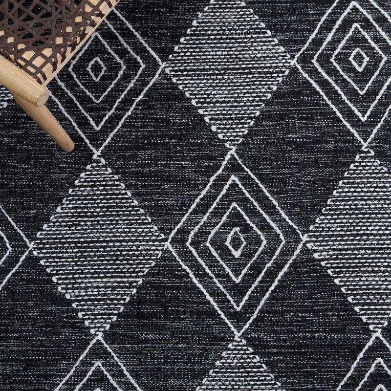 Black and Ivory Diamond Kilim Flat Weave Wool Rug