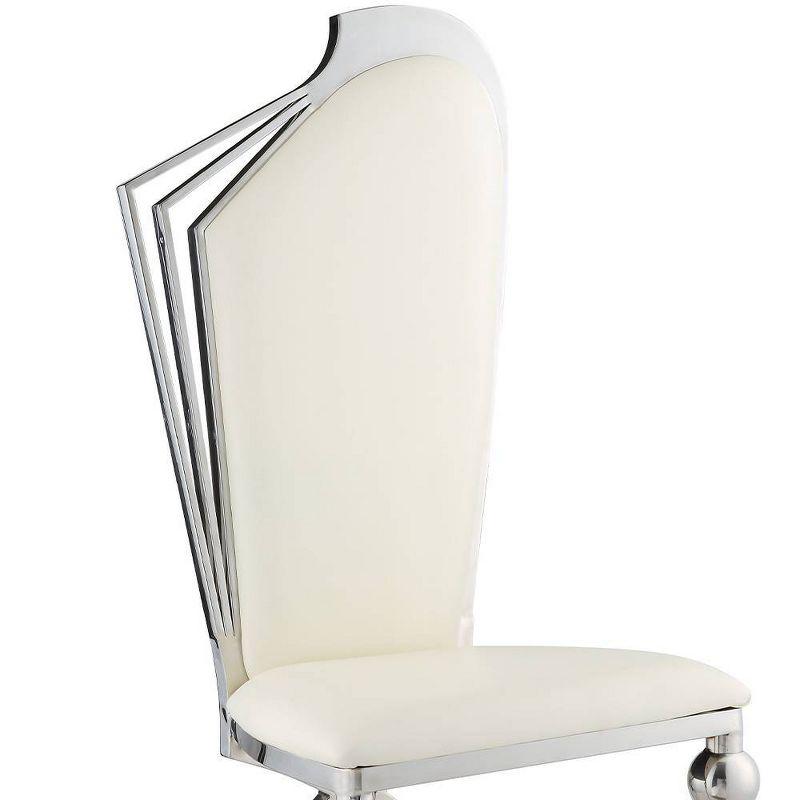 Elegant Beige Faux Leather Side Chair with Chrome Metal Frame