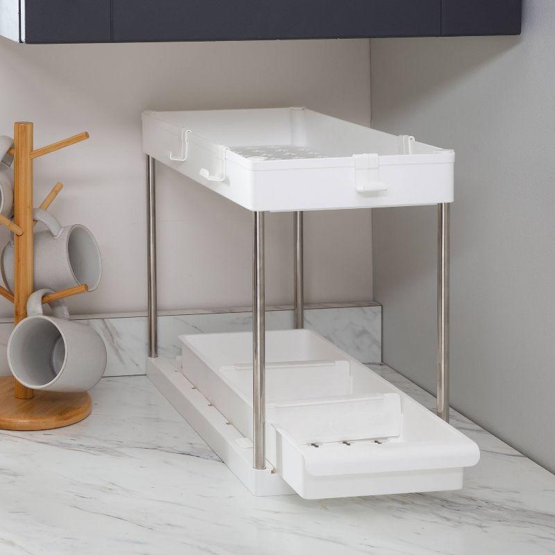 Simplify 2-Tier White Plastic Sink Organizer with Drawer