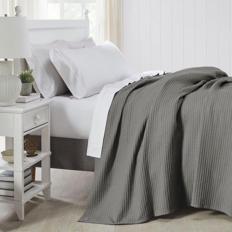 Full/Queen 100% Cotton Blanket, Grey, Luxurious Breathable Waffle Weave Design by Sweet Home Collection®