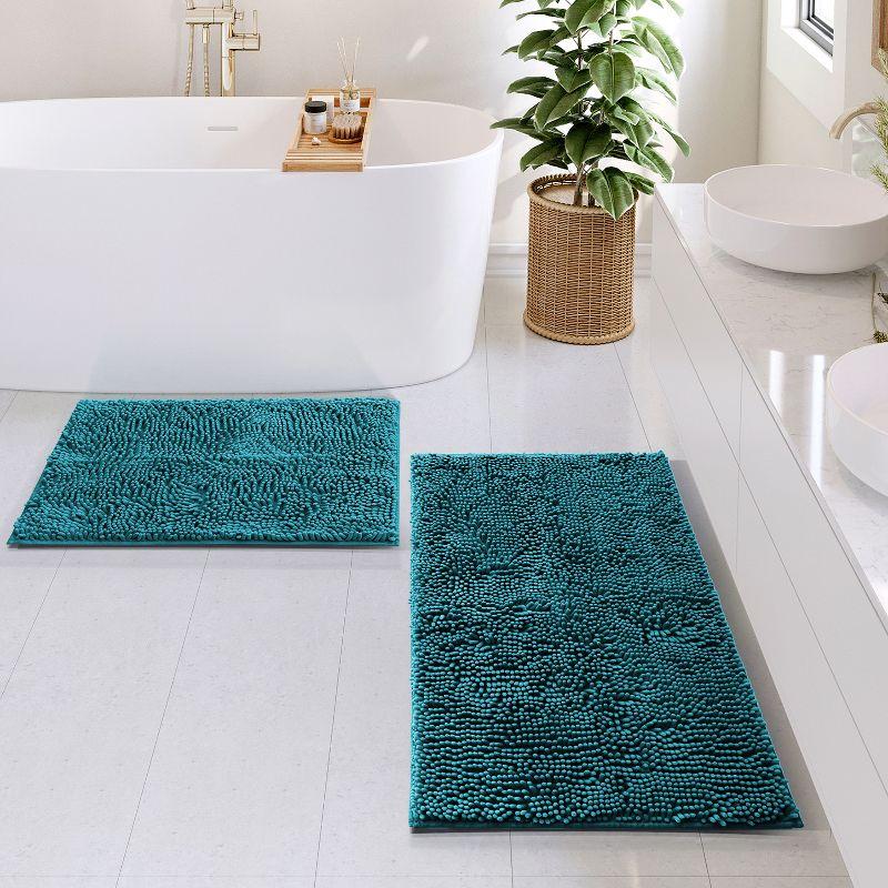 Hearth & Harbor Bathroom Rugs, 2 Piece Chenille Bath Mat Set - Teal Bath Rug, 17x24-20x32