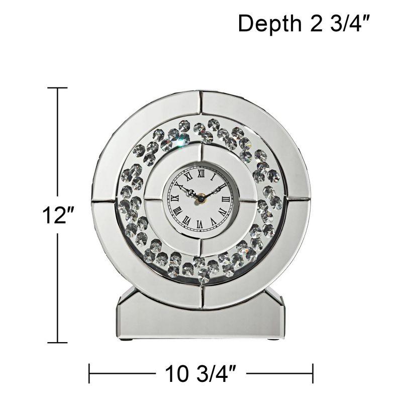 Mirrored Silver and Crystal Table Clock with Roman Numerals